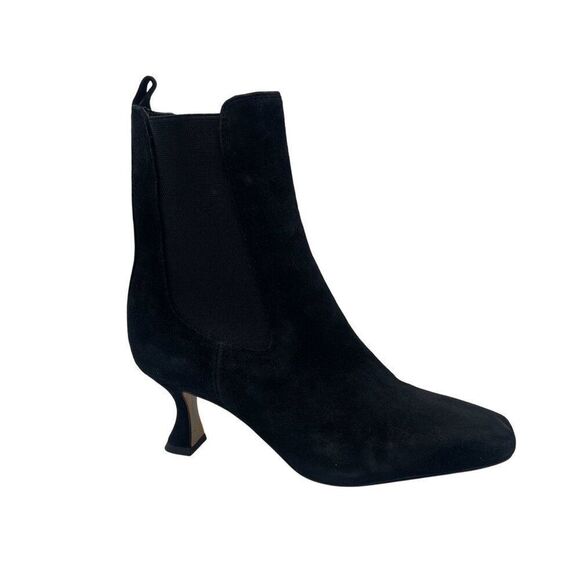Sam Edelman Womens Boots Sz 5 Black Suede Kitten Heel Chelsea Ankle Square Toe - Picture 1 of 11
